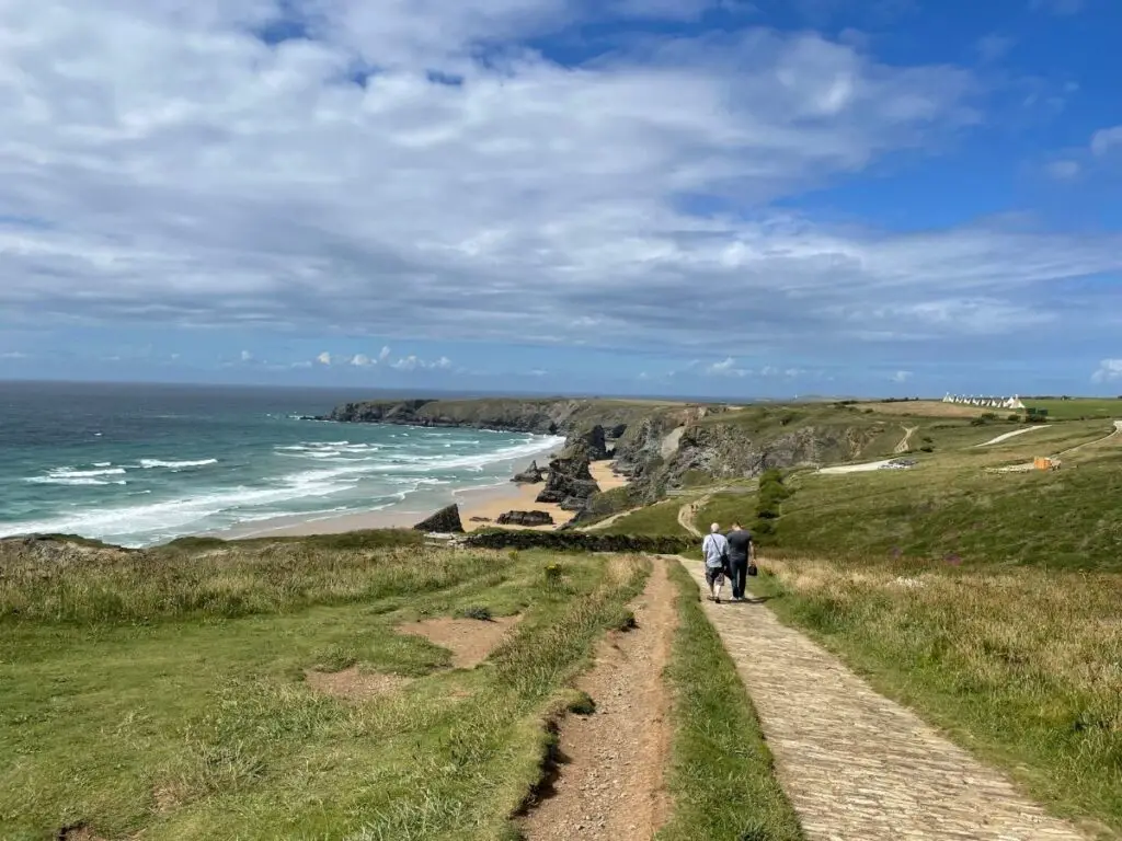 Bedruthan Steps on North Cornwall coast in July