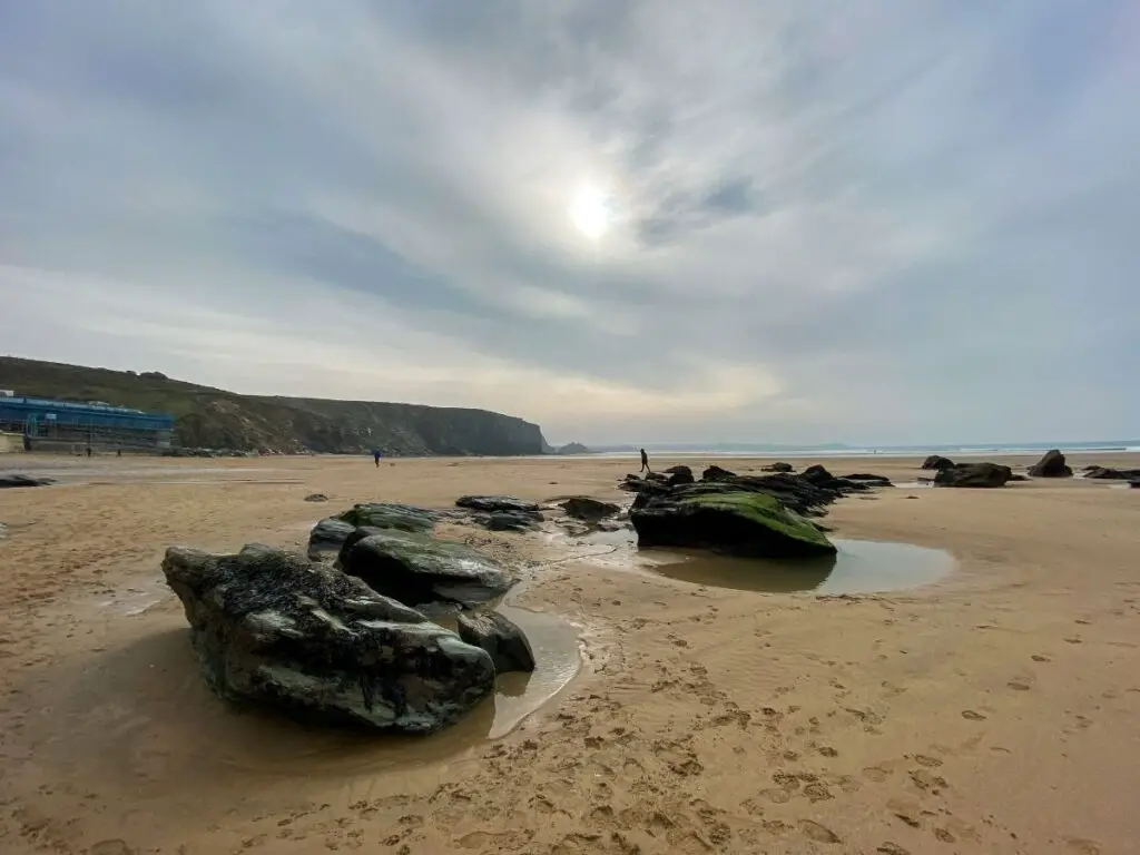 Watergate bay in early Spring in Cornwall, March.