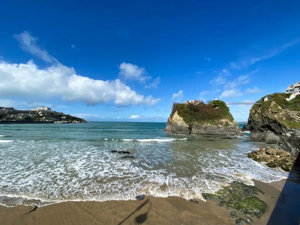 Overlooking the house on the island at Newquay in Cornwall in March