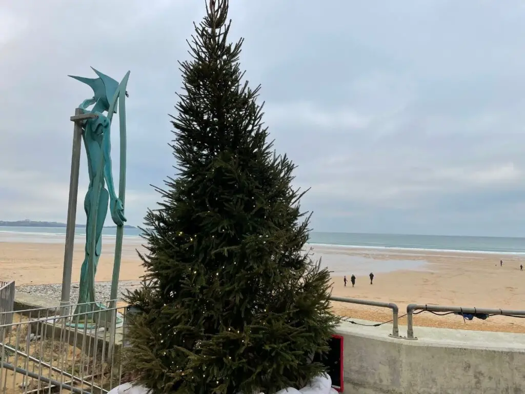 Christmas tree at beach near Newquay Cornwall