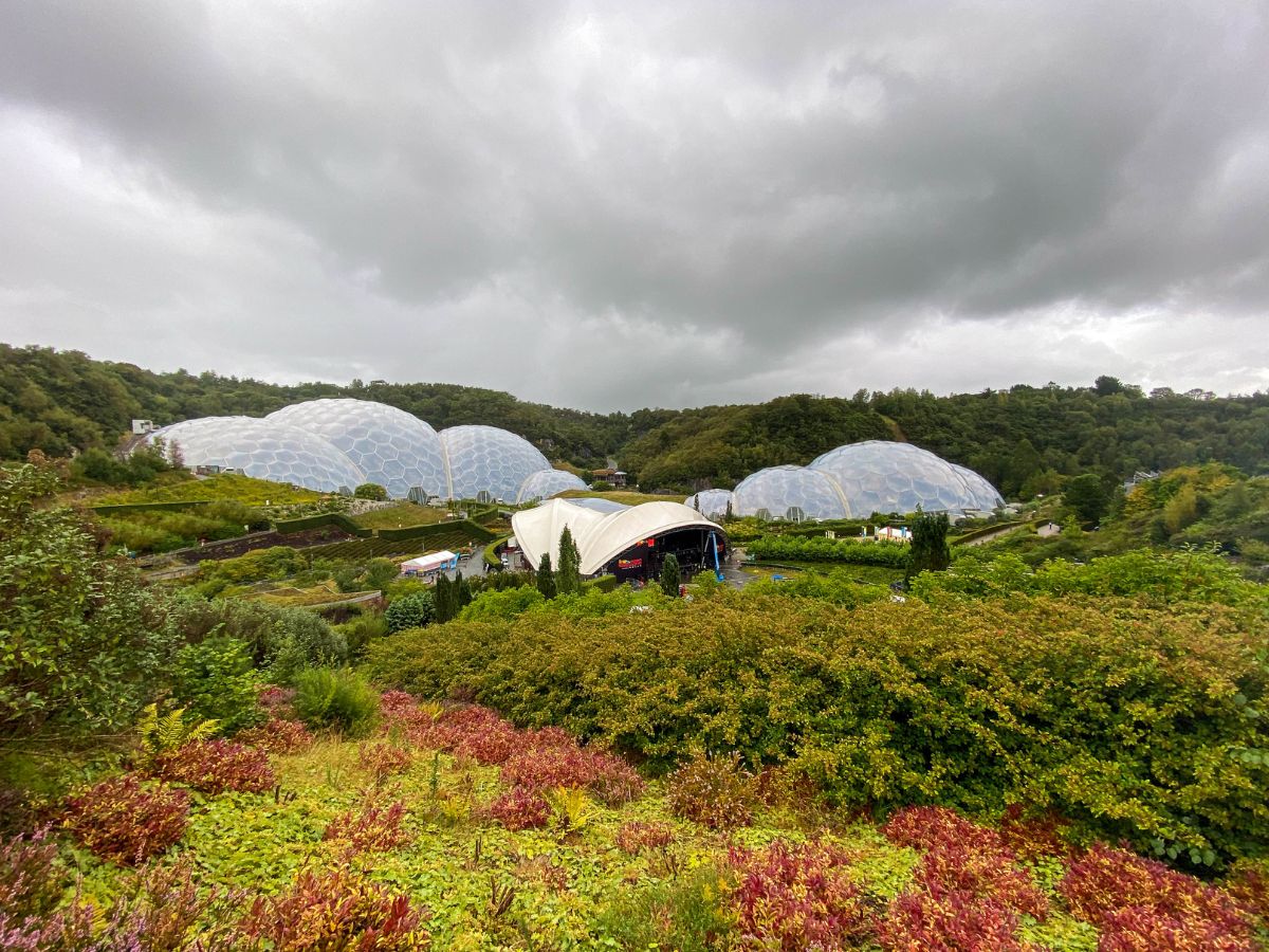 View of Eden Project in Cornwall in the rain